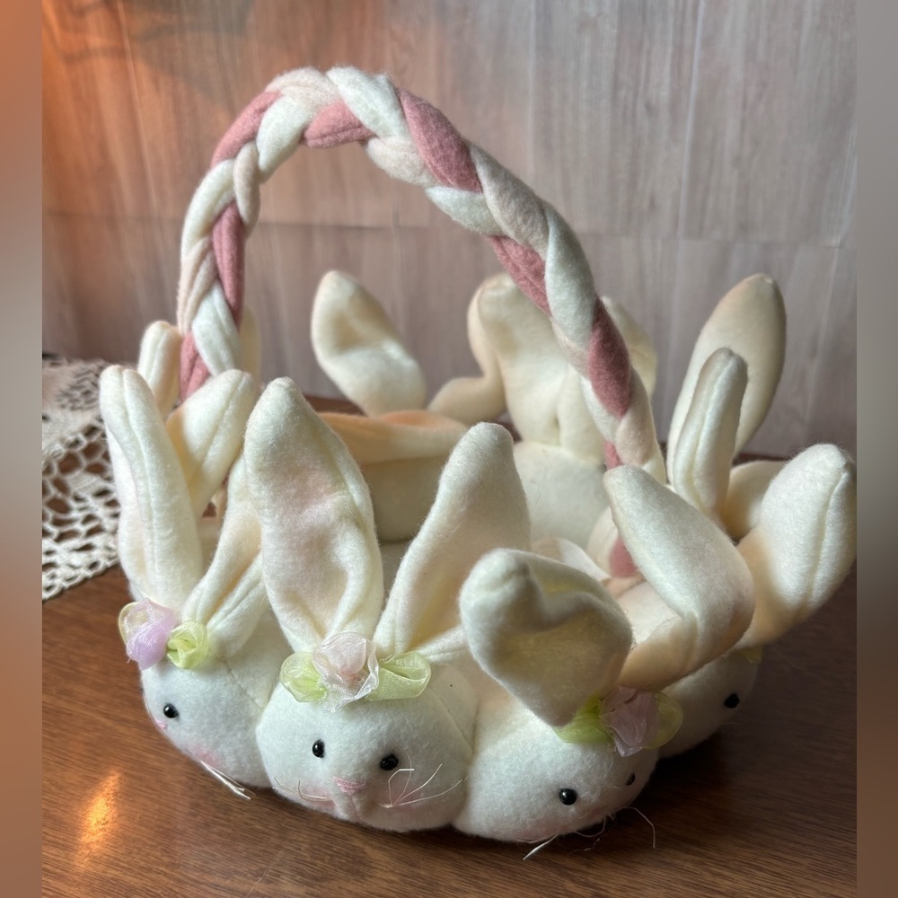 Cream & Pink Plush Bunny Basket